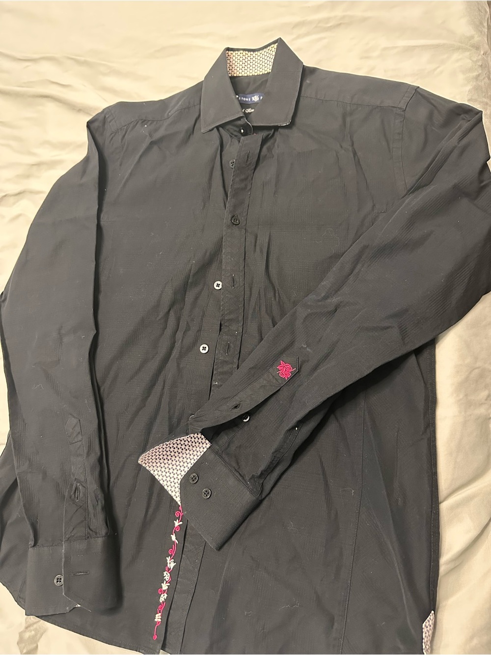 Stone Rose Black Dress Shirt with Pink Accents